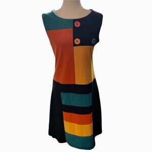 NWT Nana Baila Blue/Orange/Yellow/Black Colorblock Sleeveless Sheath Dress